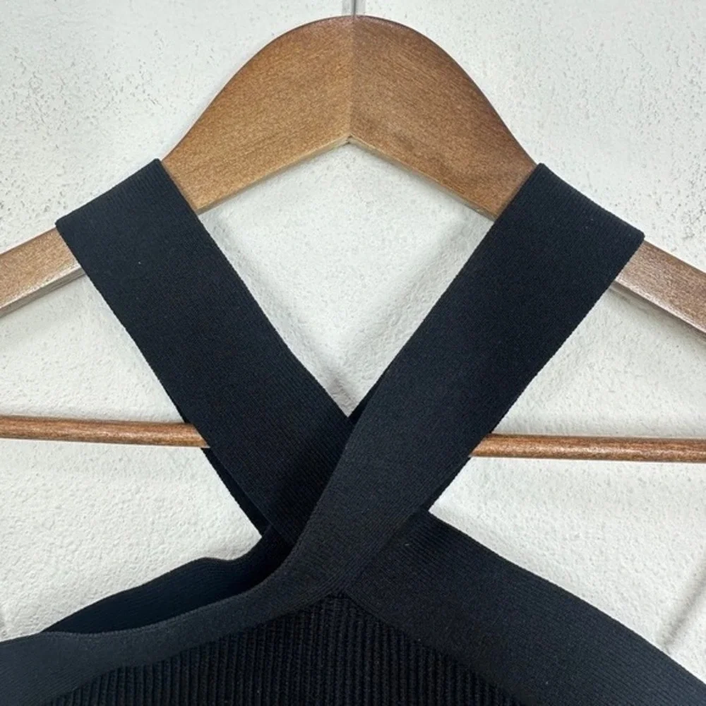 Babaton Black Ribbed Sculpt Knit Crisscross Halter Crop‎ Top Size S - Picture 4 of 8